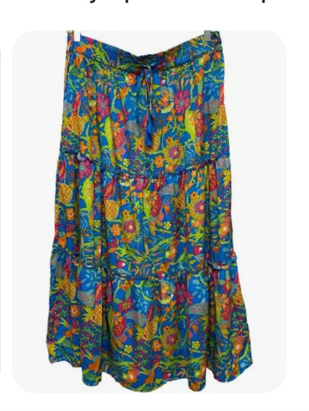 Zoey & Leelo Maxi Skirt Tiered Ruffle XL Floral Boho Coastal Beachy Tropical